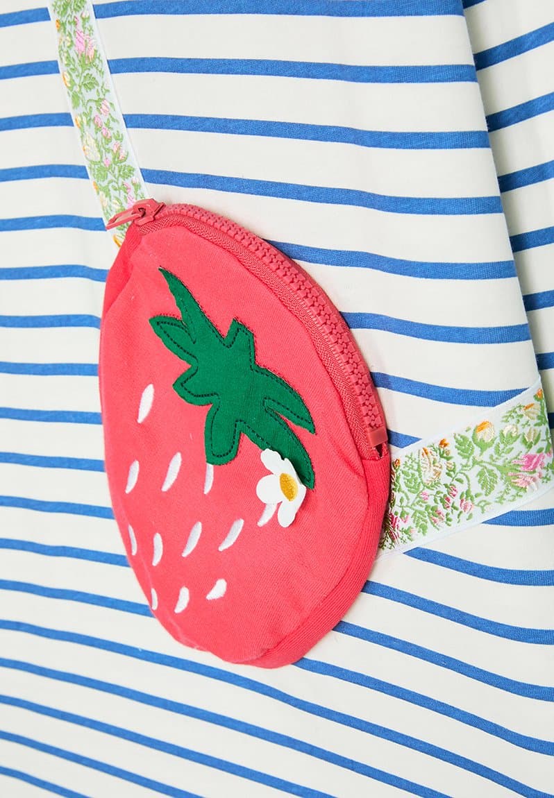 Tshirt dress with floral strap strawberry pocket blue stripes/multi, view 2