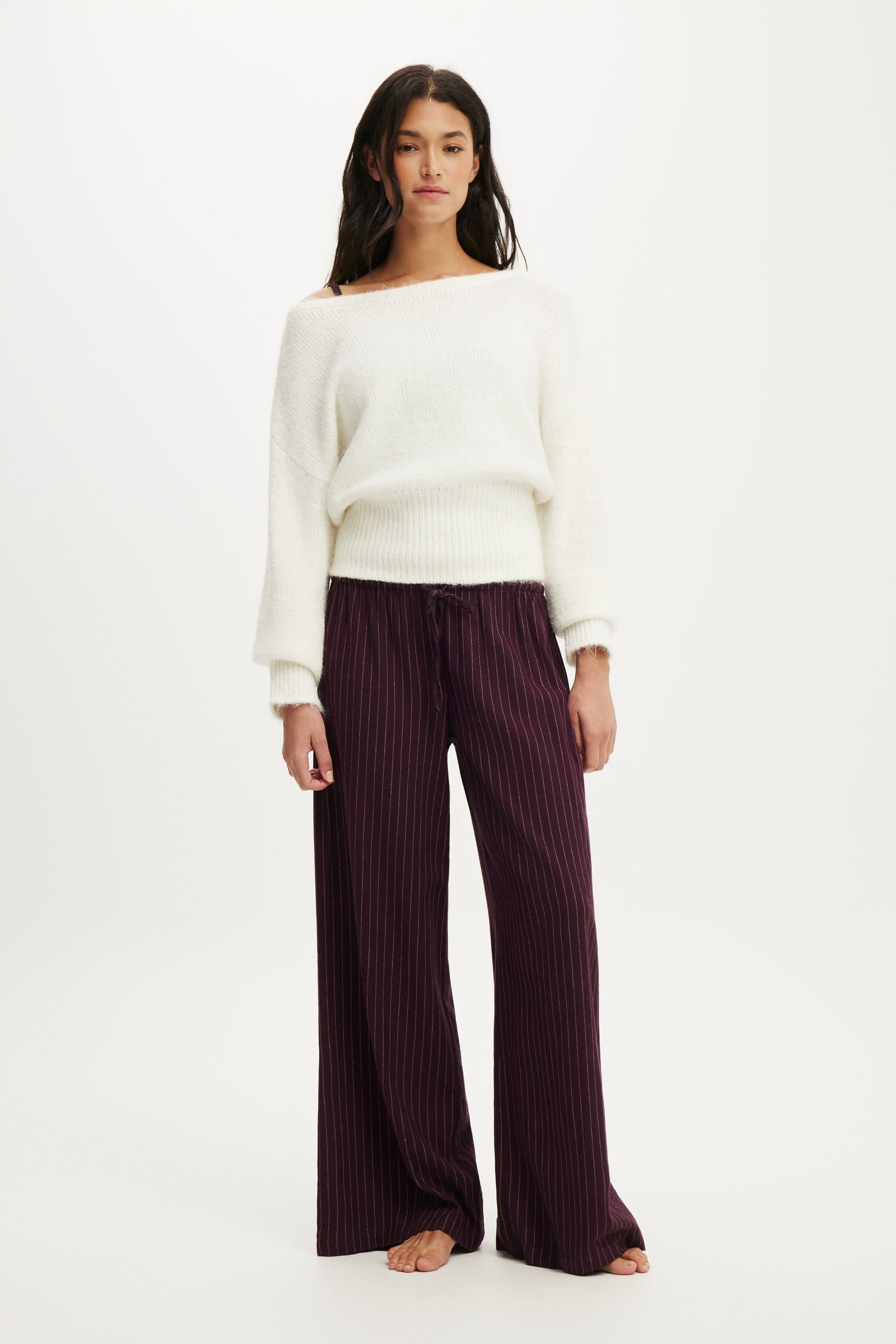 Fluffy off the shoulder knit coconut milk, view 2