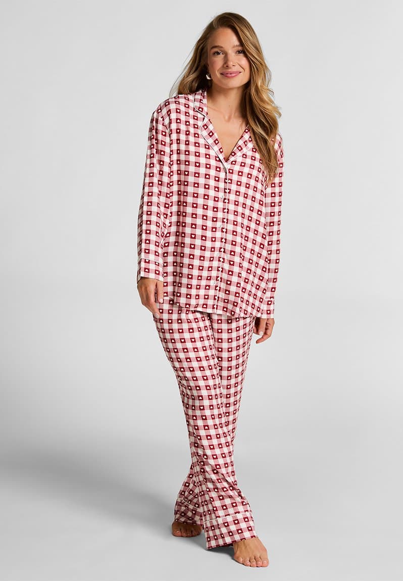 Pj ls vis twill print red dahlia