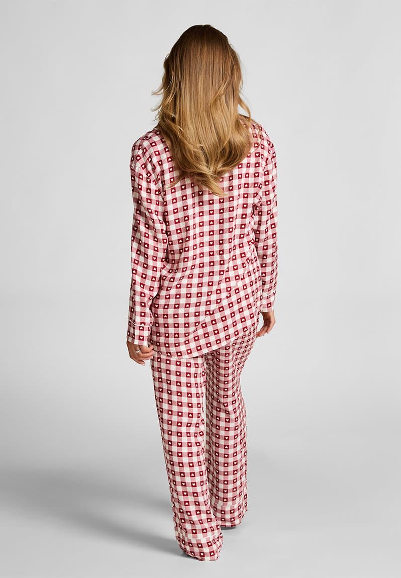 Pj ls vis twill print red dahlia, view 2