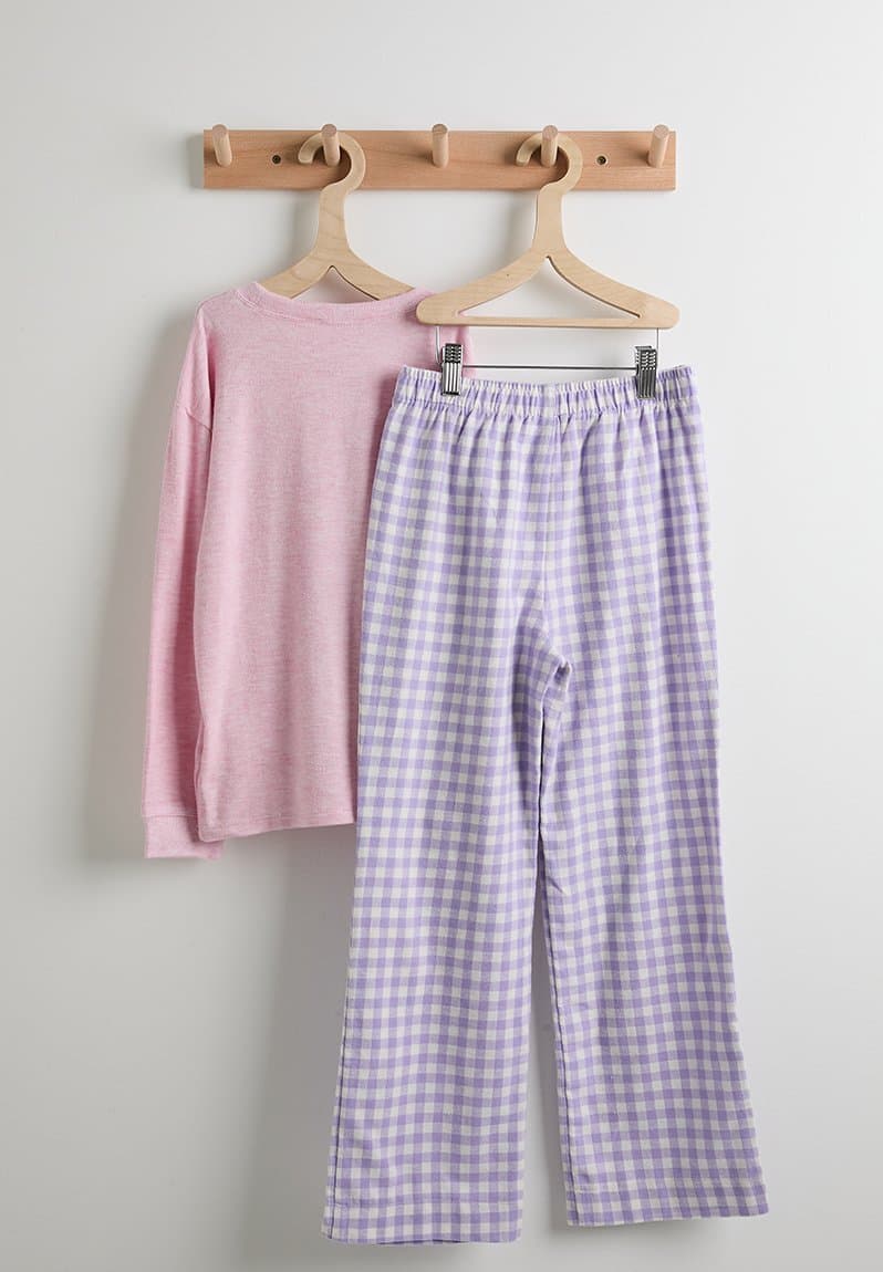 Cuddlecosy Long Sleeve And Sleepover Pyjama Pant Fairy Pink Marle/Vintage Lilac Check, view 2