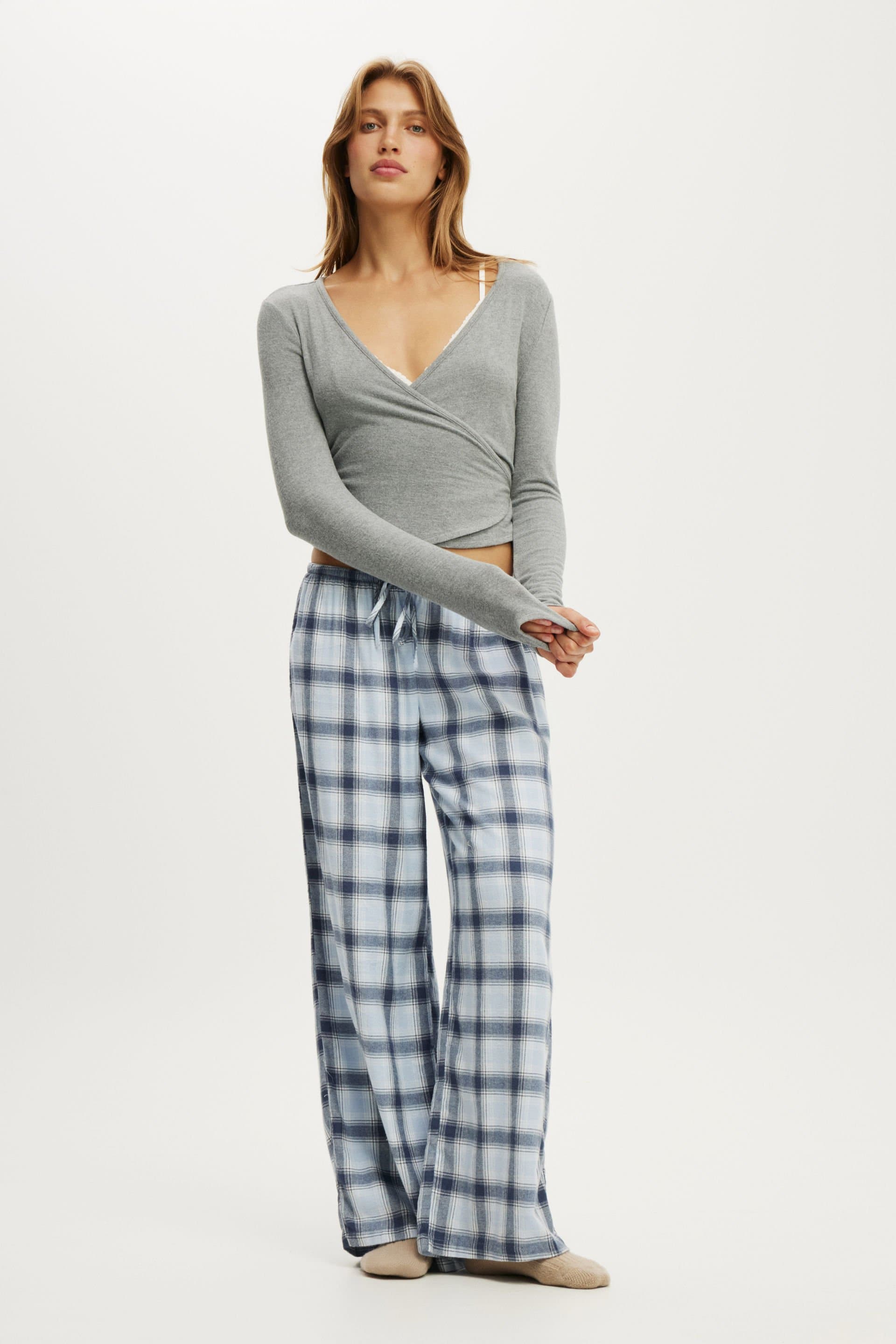 Super soft wrap long sleeve top mid grey marle, view 2