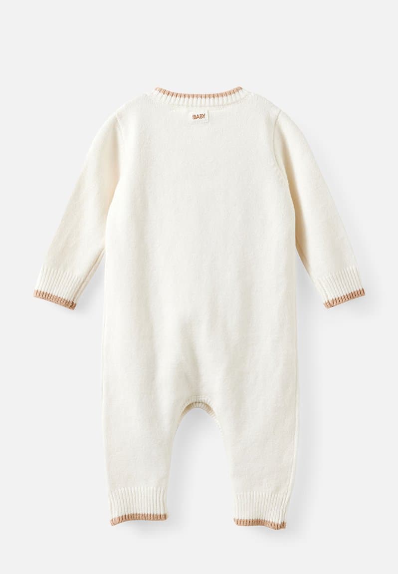 Organic Knit Long Sleeve Romper Milk/Latte, view 2