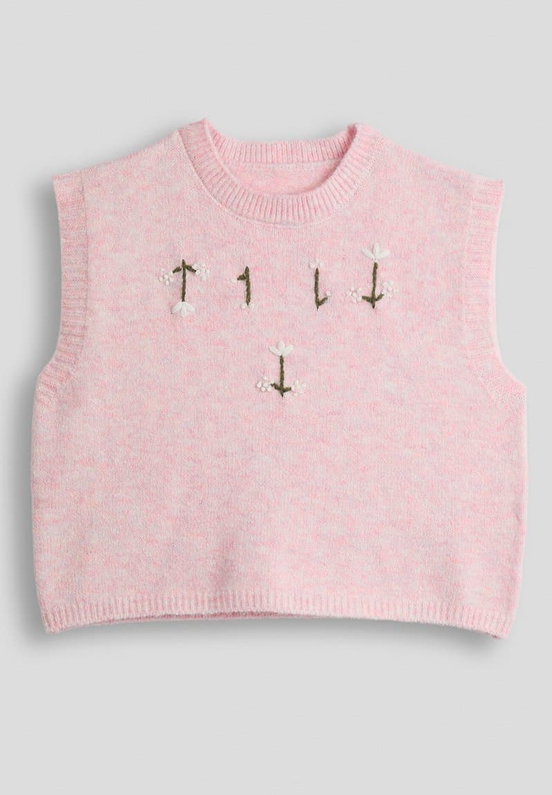 Hand-embroidered jumper vest pink melange