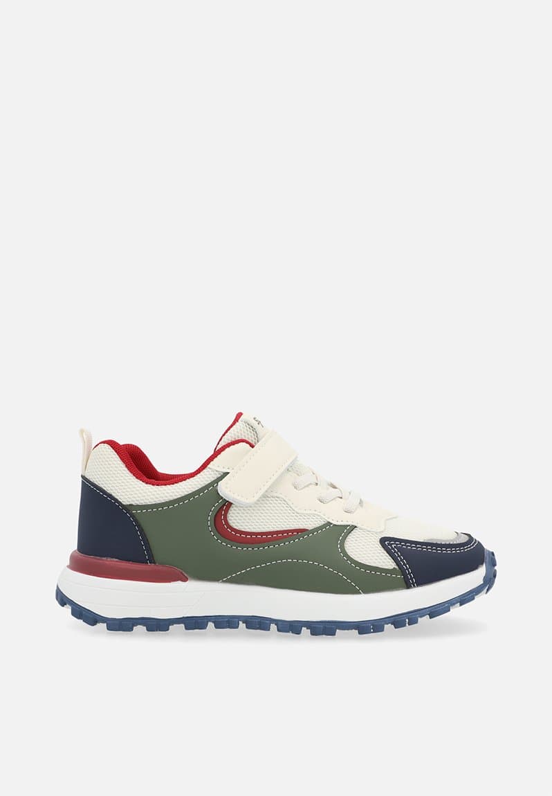 Colour block sneakers with adjustable fasteners off