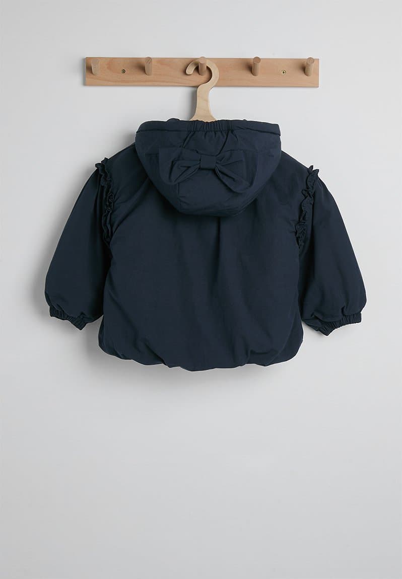 Bow applique puffer jacket with faux fur lining, view 2