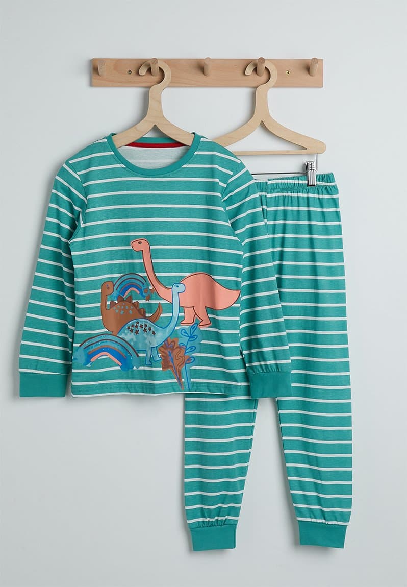 Pj set blue stripes/dino