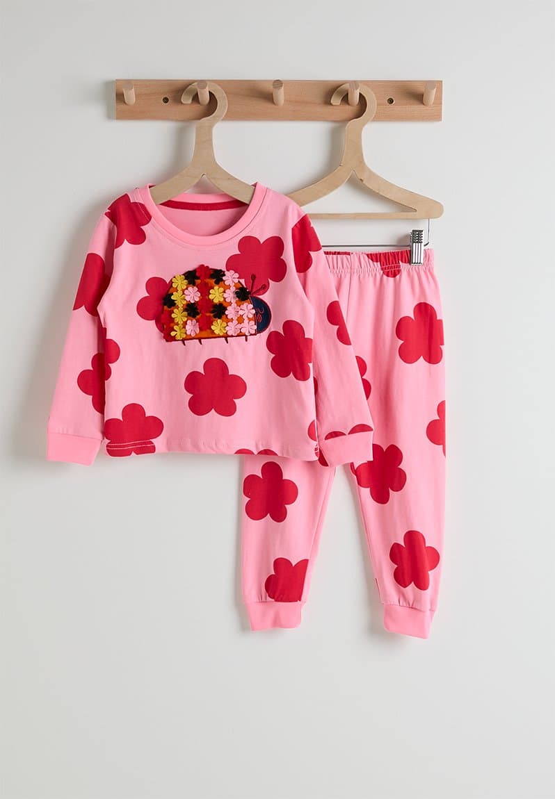 Red floral aop pj set pink/ladybug