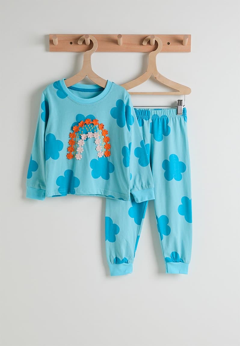 Blue floral aop pj set blue/raiinbow