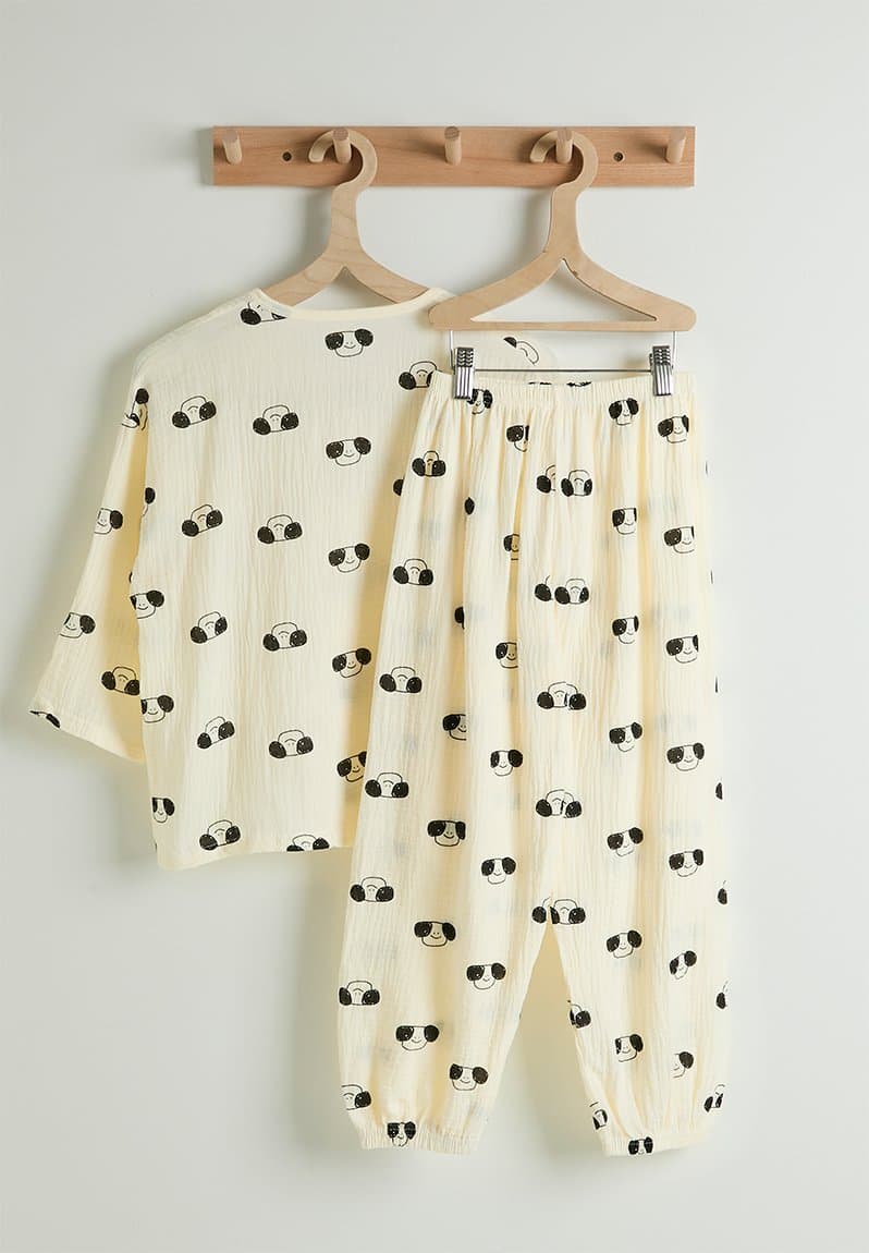 Soft cotton pj set cream/puppy aop, view 2