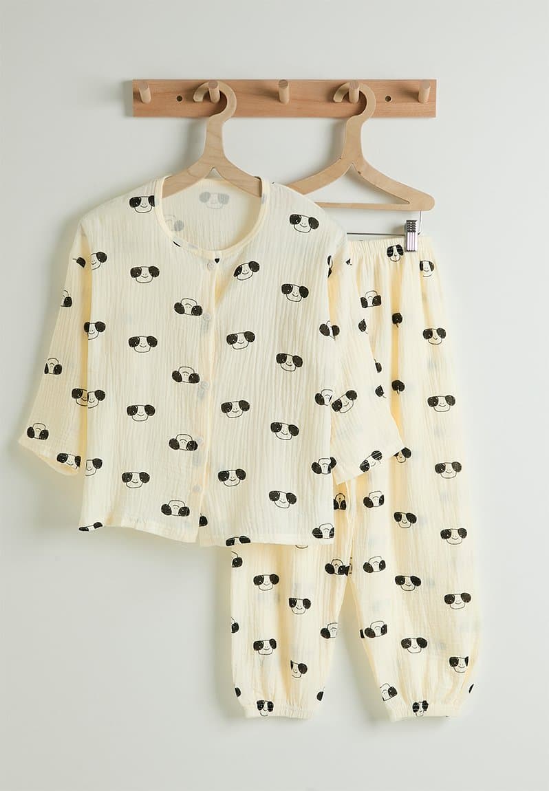 Soft cotton pj set cream/puppy aop