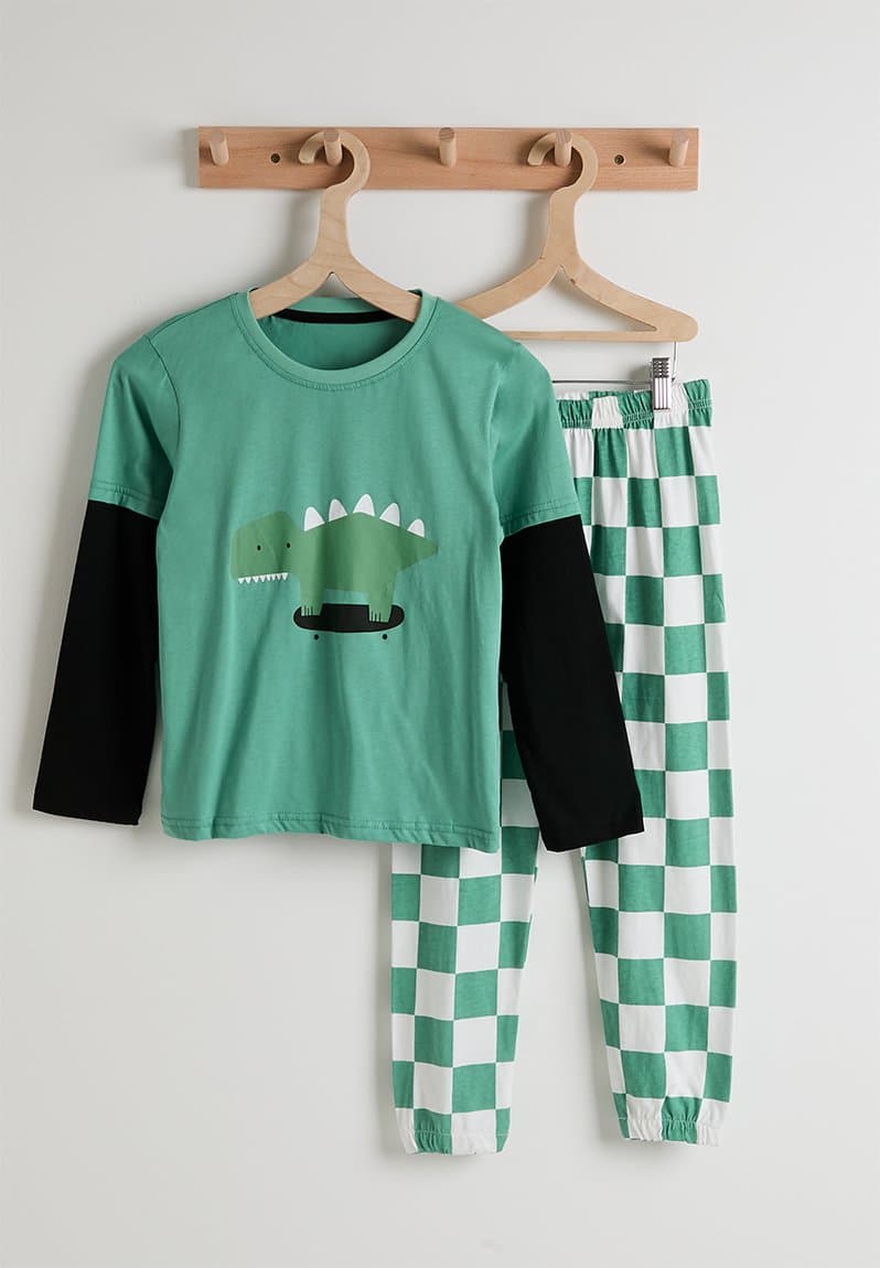 Pj set green/checkerboard
