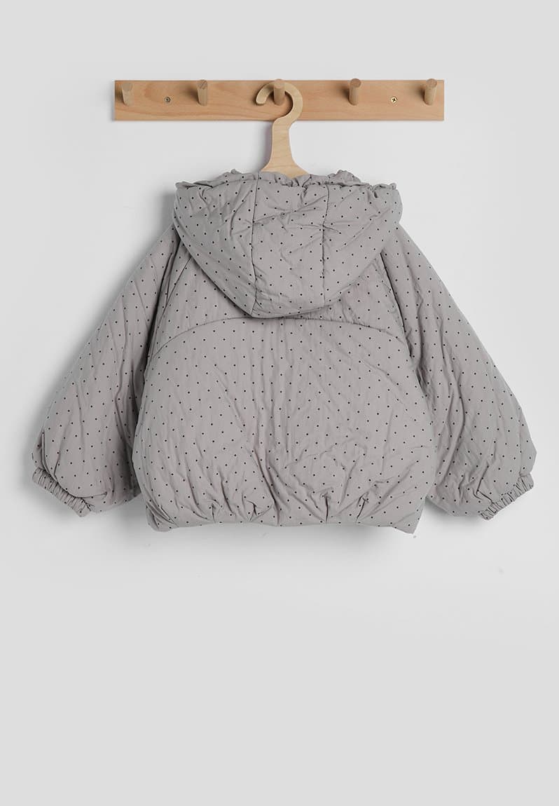 Micro dot neck tie puffer jacket grey/aop, view 2