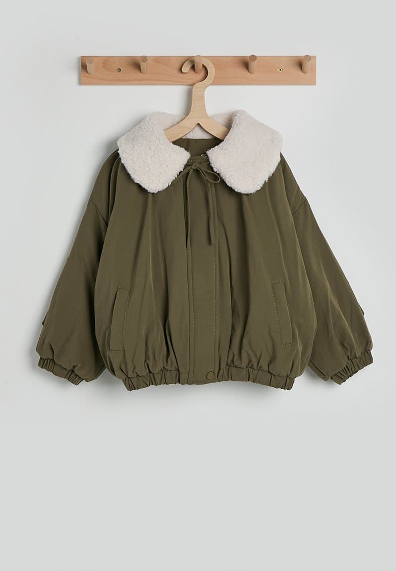 Shearling collar bomber jacket moss