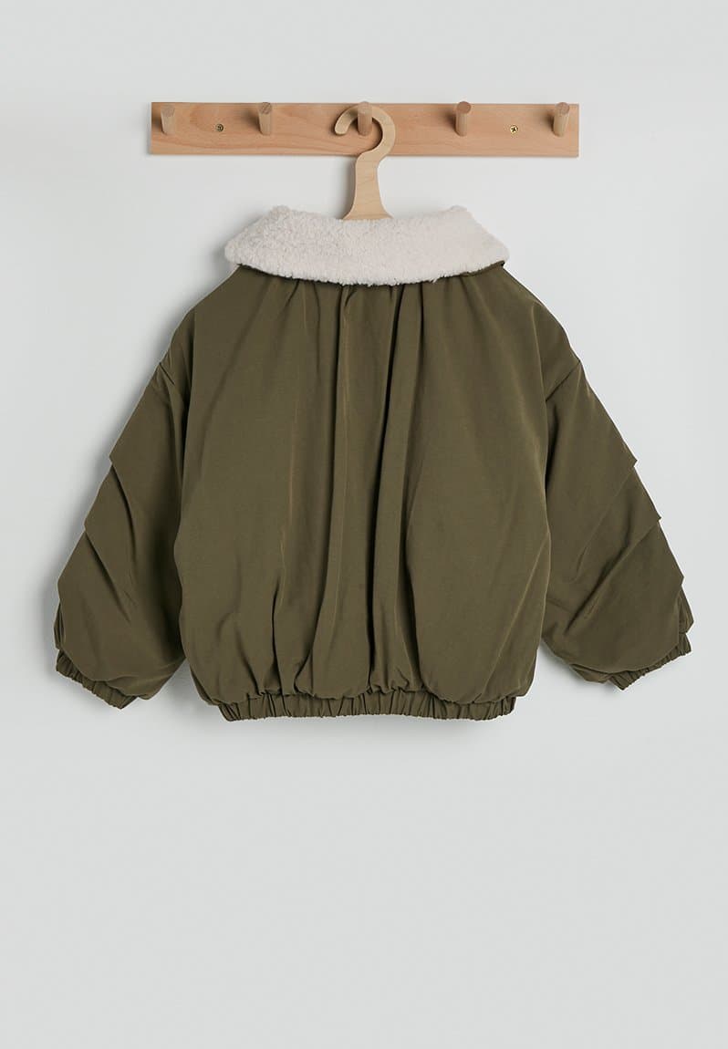 Shearling collar bomber jacket moss, view 2