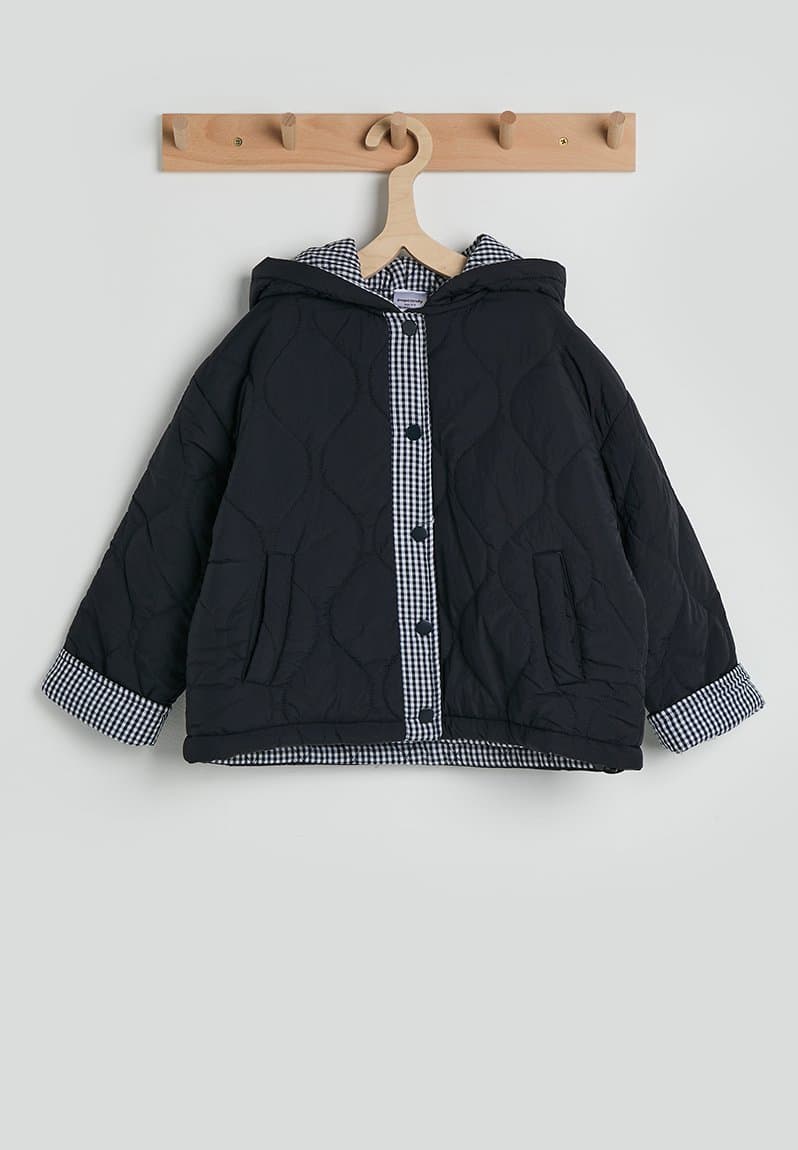 Onion quilted hooded jacket black/navy gingham