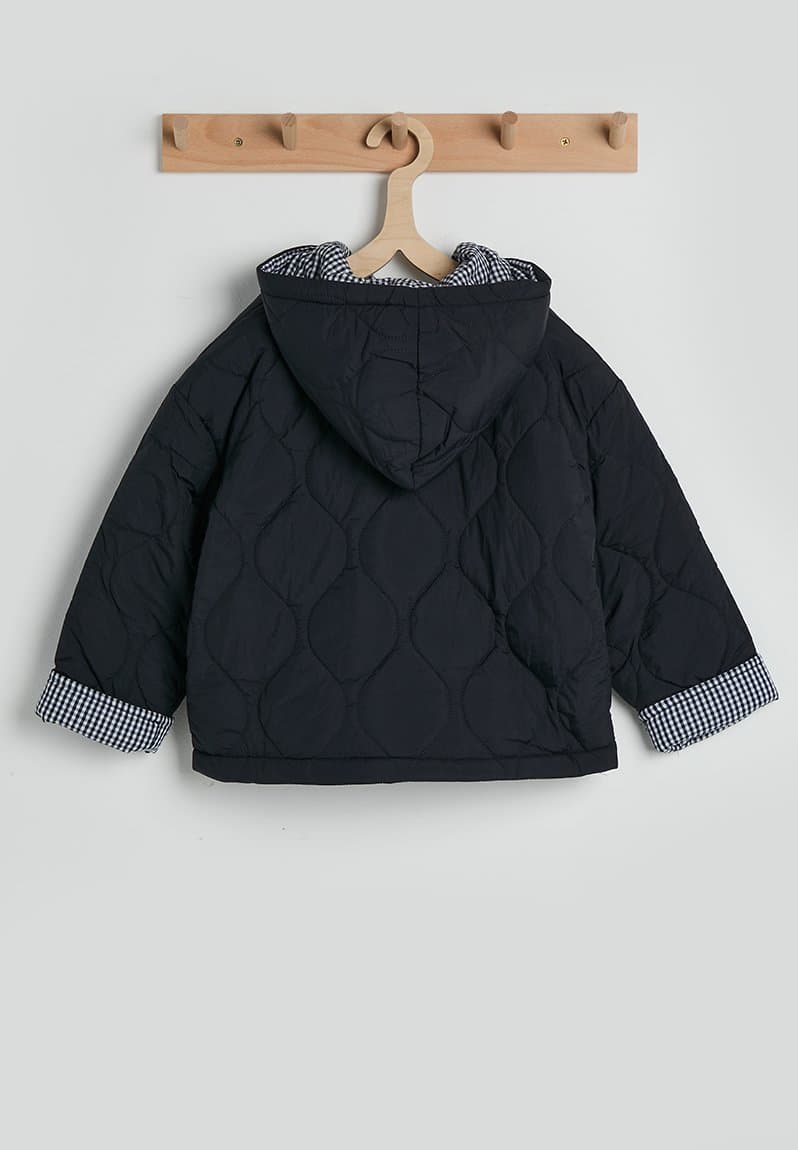 Onion quilted hooded jacket black/navy gingham, view 2