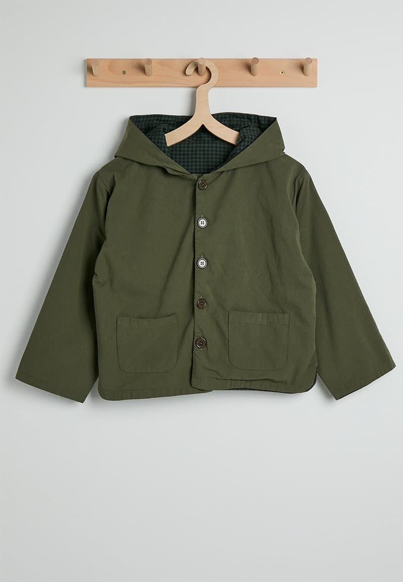 Cotton lined button-down jacket moss