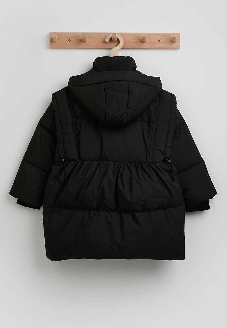 Shoulder overlay puffer jacket with padded pocketst raisin, view 2