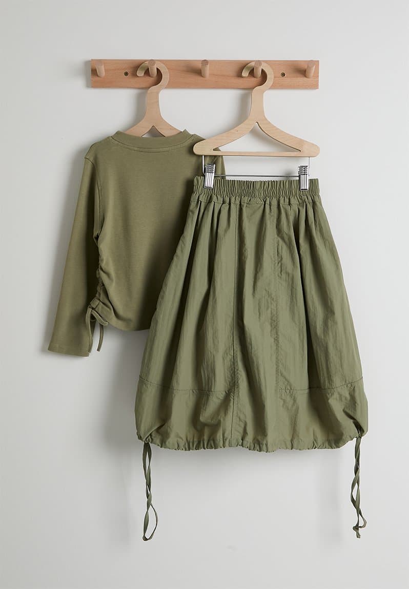Drawstring top & midi skirt army, view 2