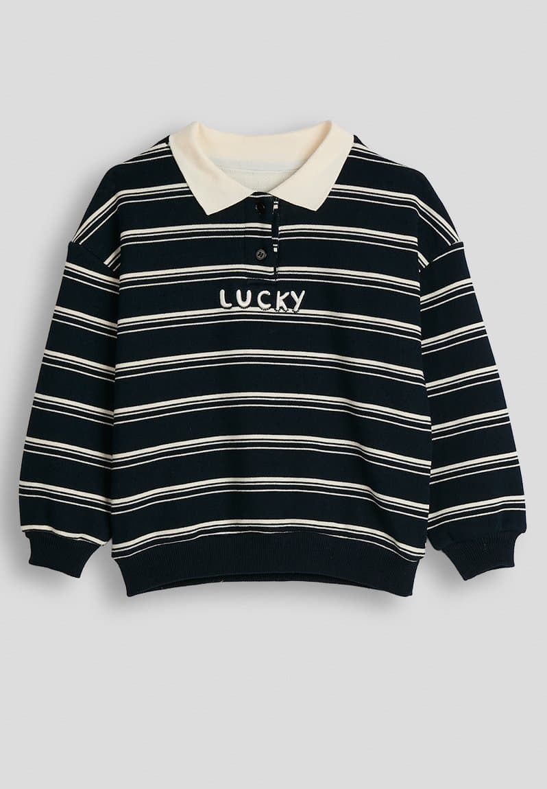 Rugby jersey-style sweatshirt navy/cream stripes