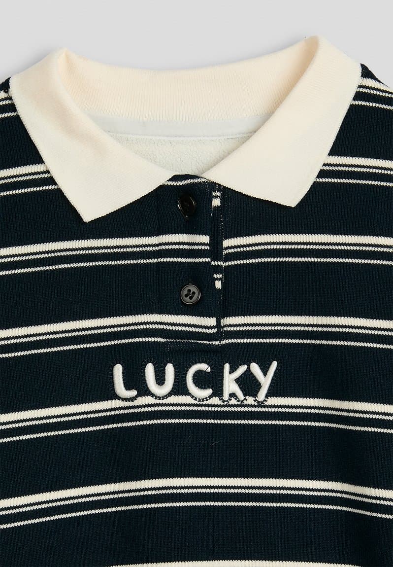 Rugby jersey-style sweatshirt navy/cream stripes, view 2