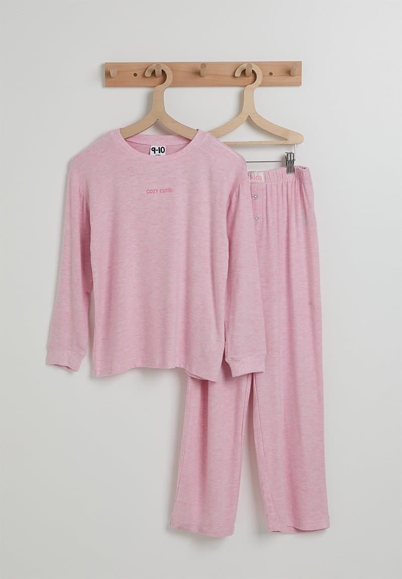 Cuddlecosy Long Sleeve Pyjama Set Fairy Pink Marle/Cozy Cutie