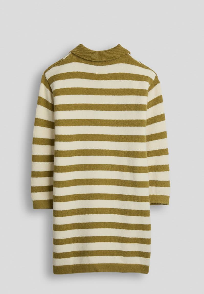 Knit polo shirt-style dress moss green stripe, view 2