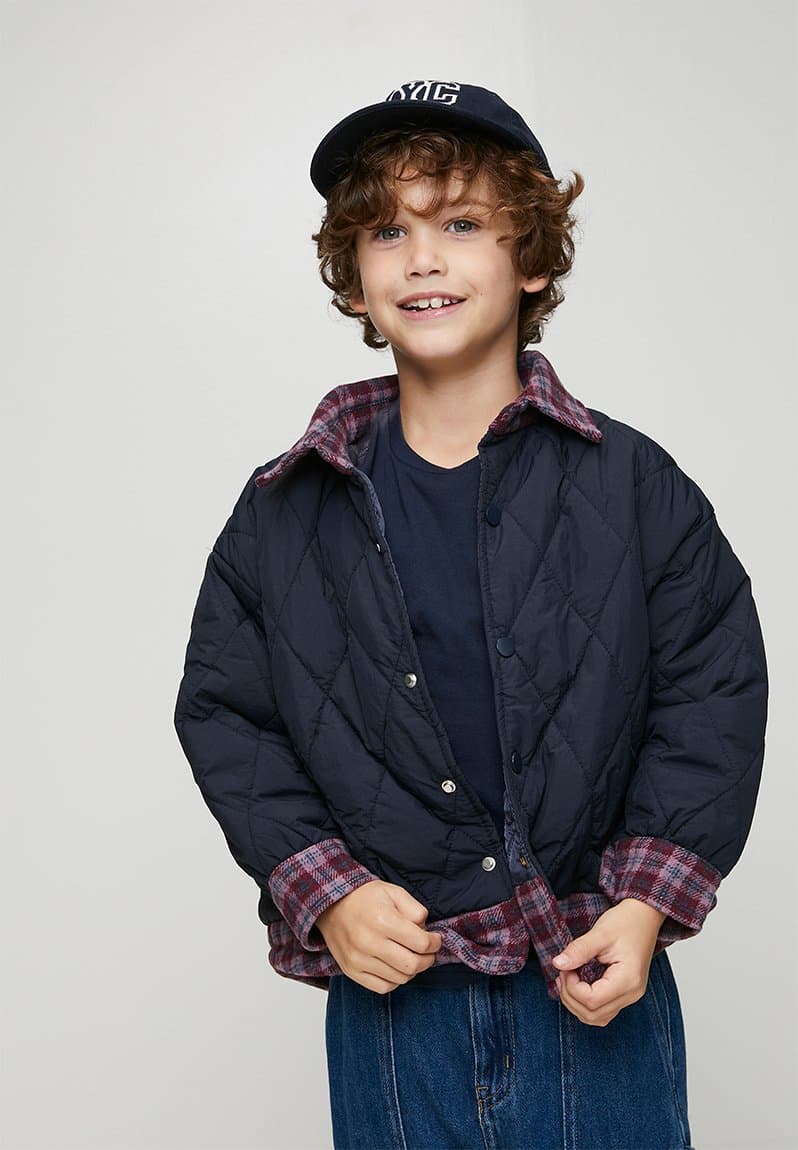 Diamond quilted flannel shirt jacket