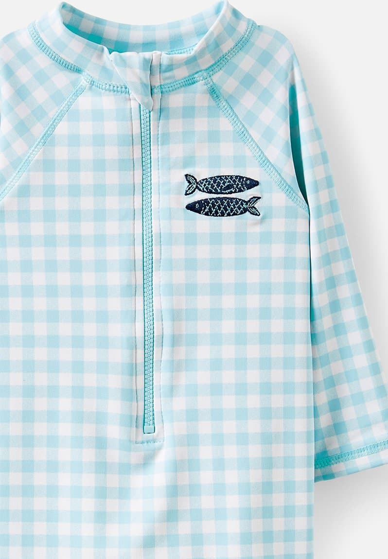 Cameron Long Sleeve Swimsuit Blue Aura/Gingham Sardinas, view 2
