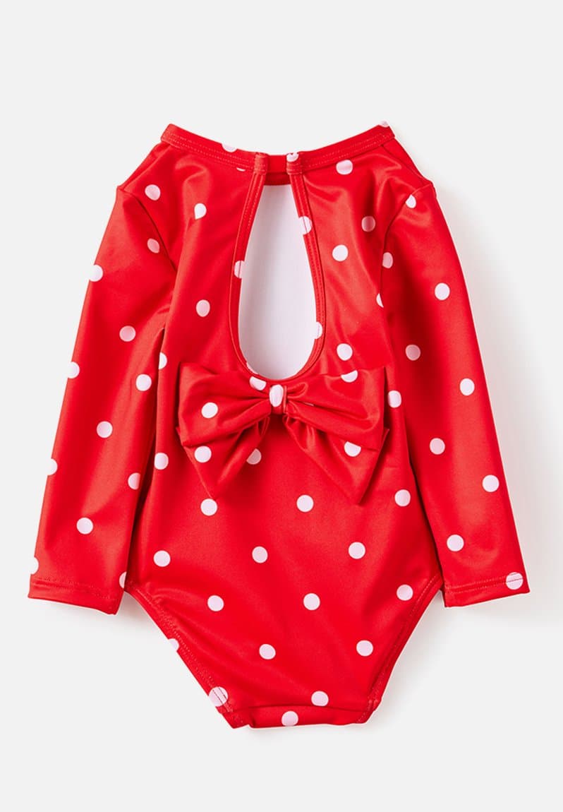 Leah Long Sleeve Keyhole Back One Piece Varsity Red/Spots, view 2