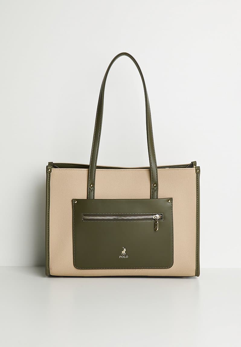 Palma book tote bag olive & neutral