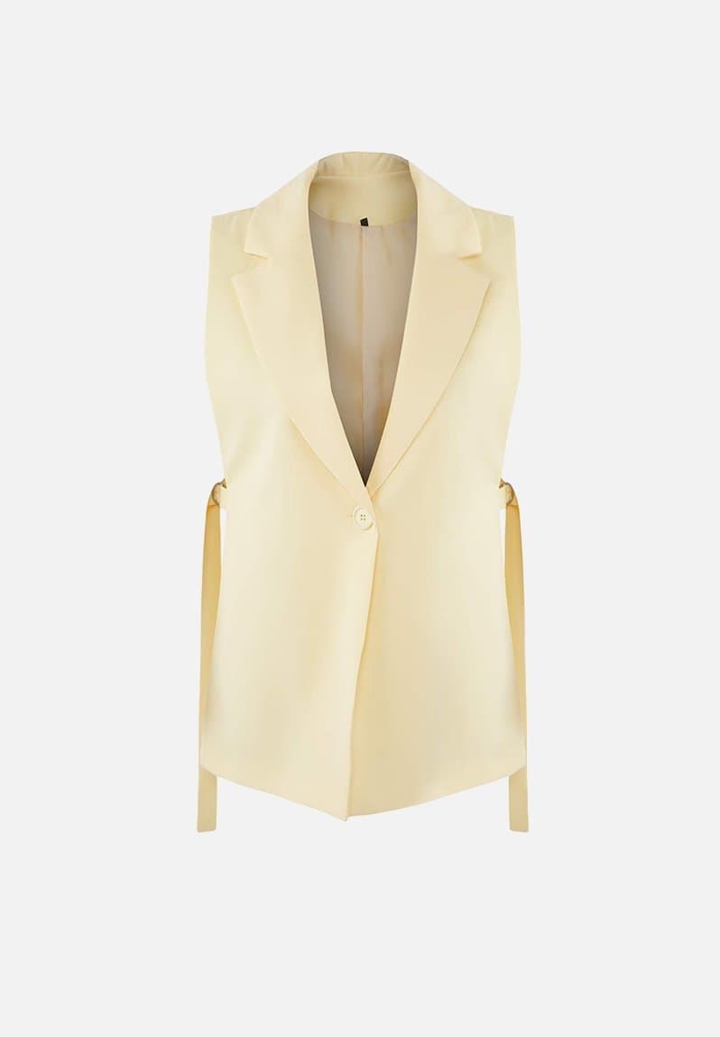 Oversize Accessory Side Tie Detail Single Button Lined Woven Vest
