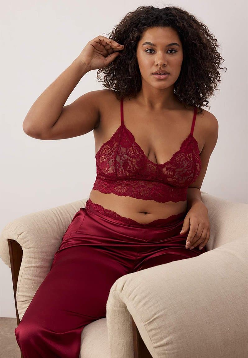 Plus 3-Piece Dowry Set Top Lace Bottom Satin Pajama Set, view 2