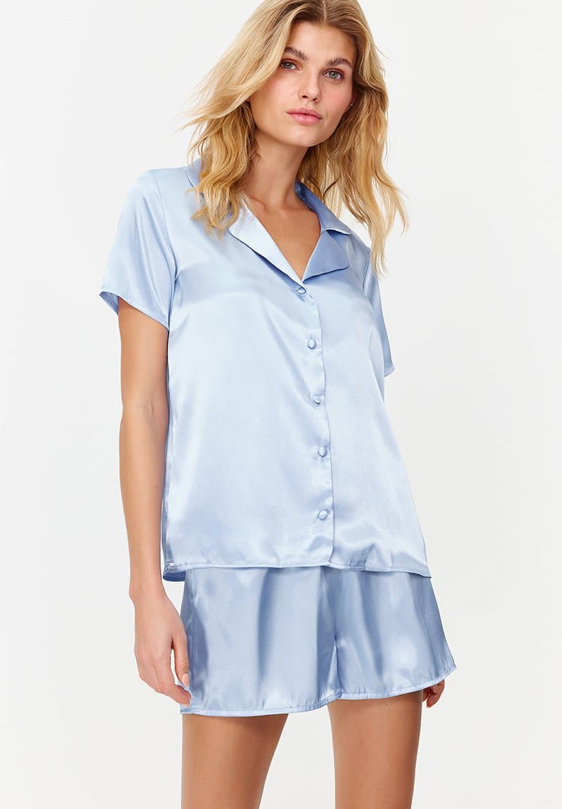 Satin shorts woven pajamas set