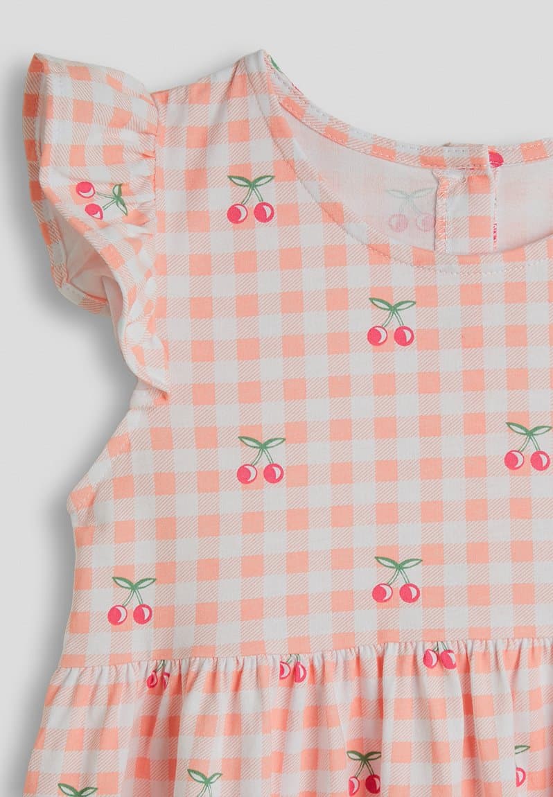 Cherry aop skater dress pink gingham, view 2