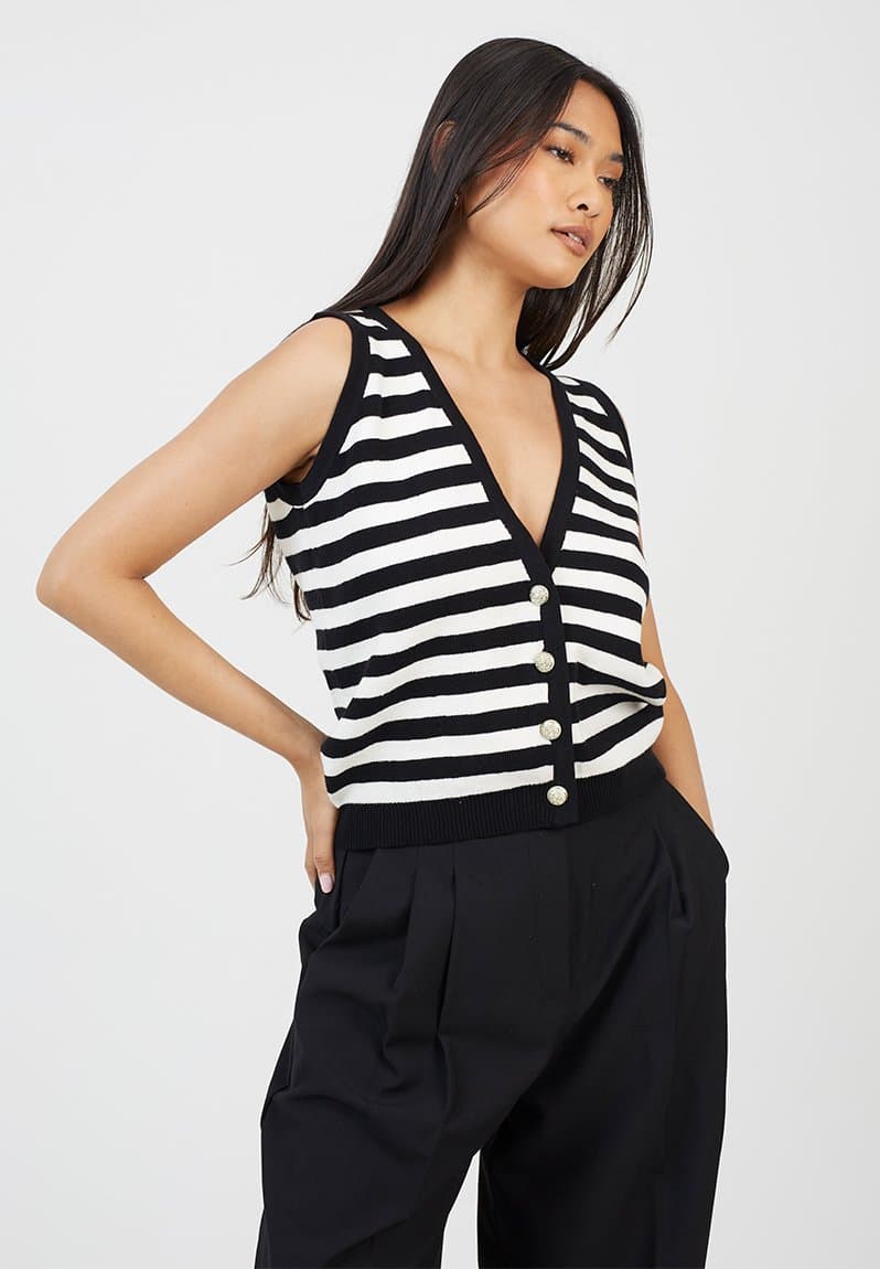 V-Neck Waistcoat With Fancy Button Front Fastening