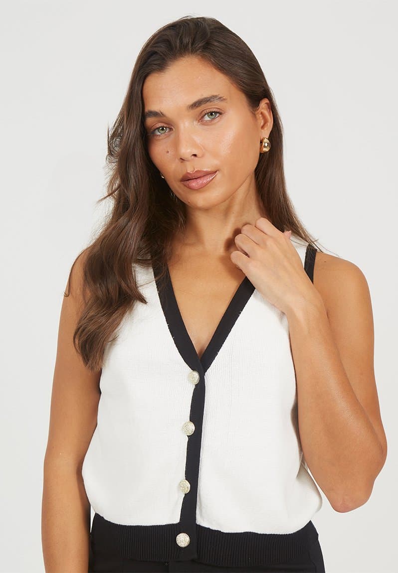 V-Neck Waistcoat With Fancy Button Front Fastening
