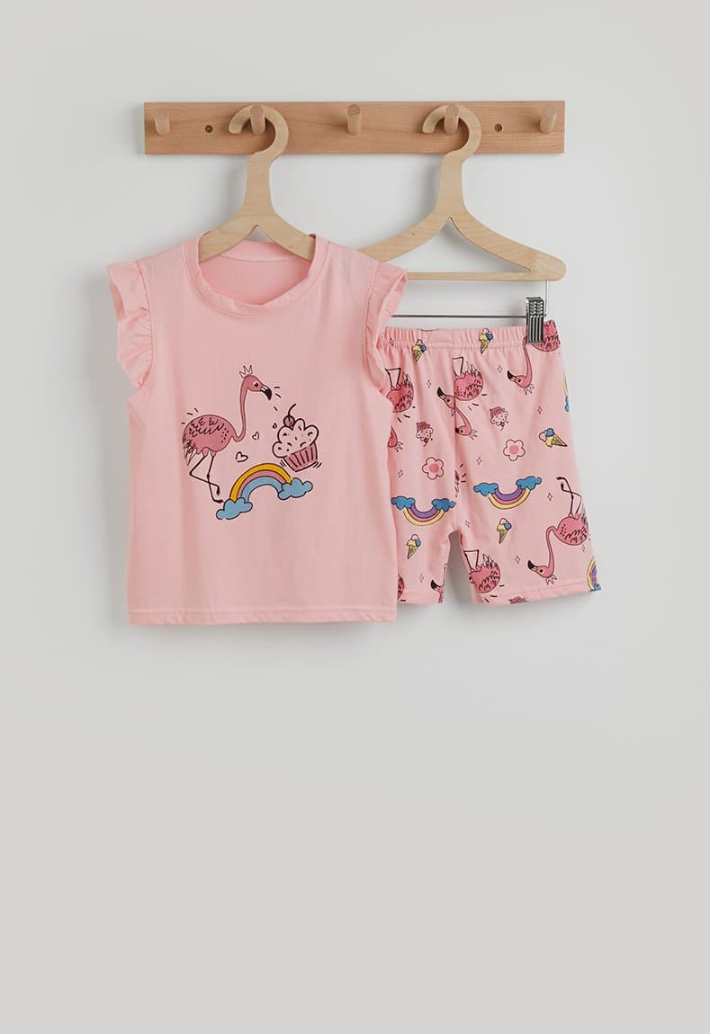 Frilled sleeve pj set pink/flamingo