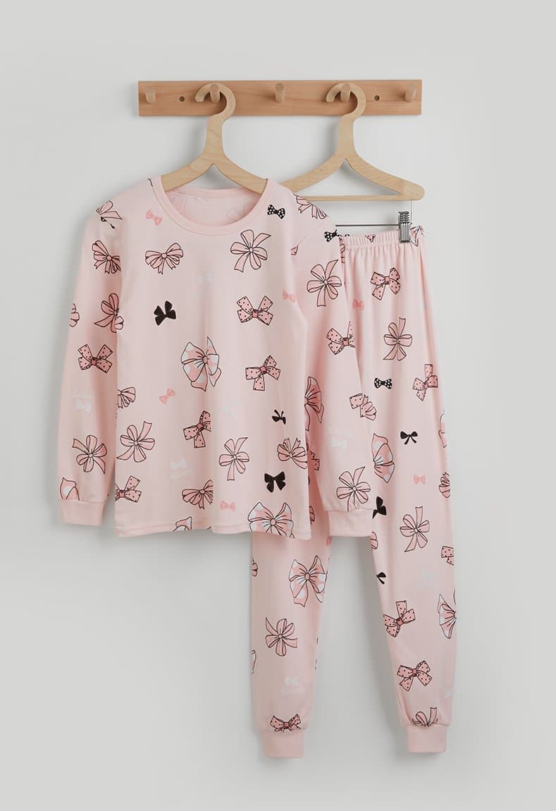 Long pj set pink/bow aop