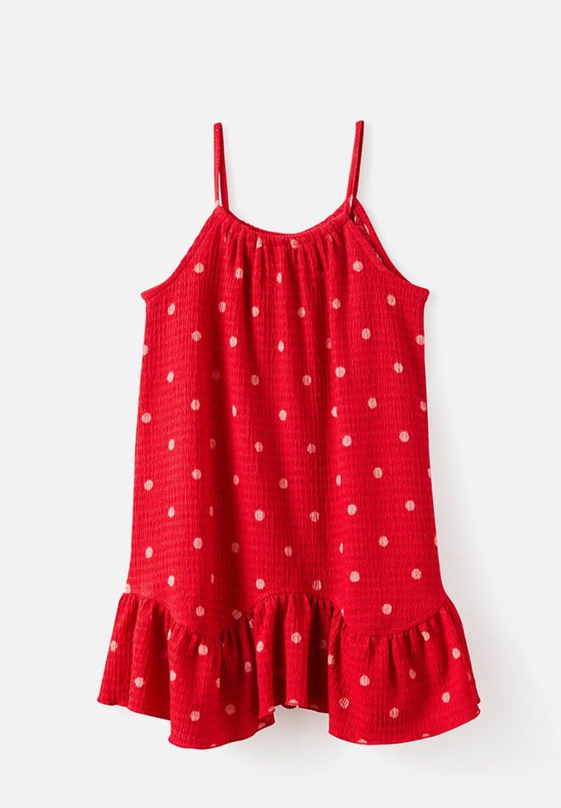 Hazel Scalloped Sleeveless Dress Sunkissed/Varsity Red Spot