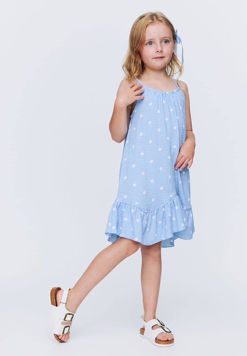 Hazel Scalloped Sleeveless Dress Dawn Blue/White Spot