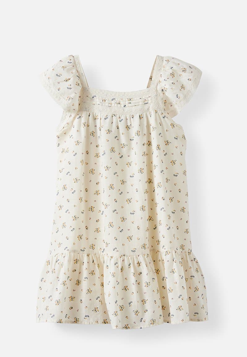 Billie Flutter Sleeve Dress Dark Vanilla/Floral