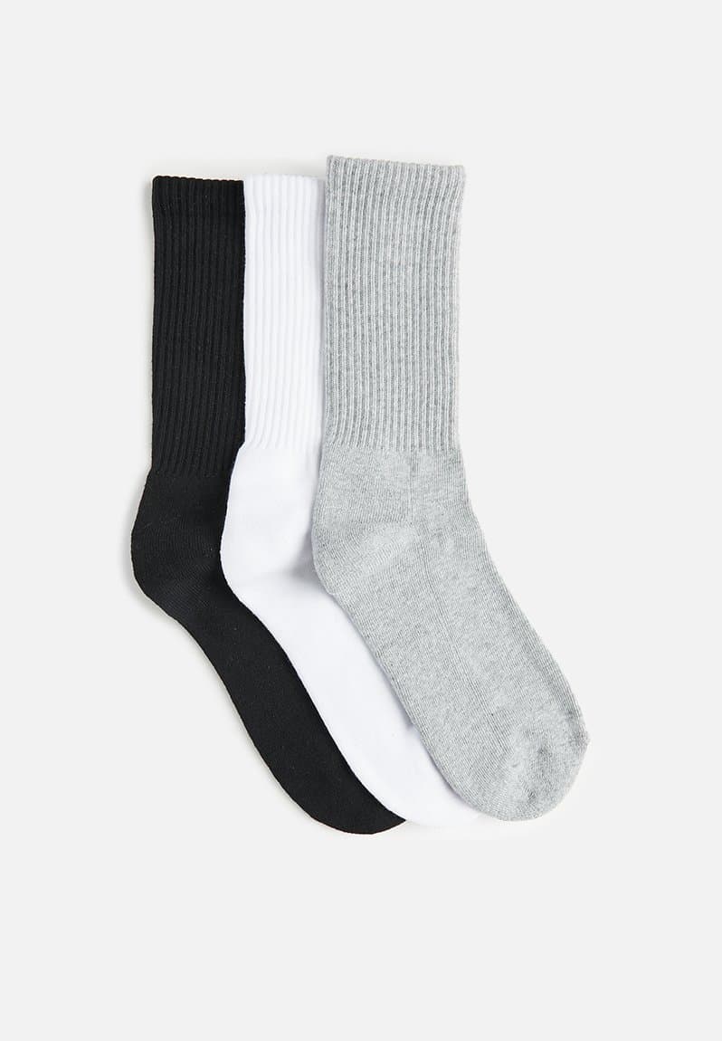 3 Pack Essential Socks Grey Marle/White/Black