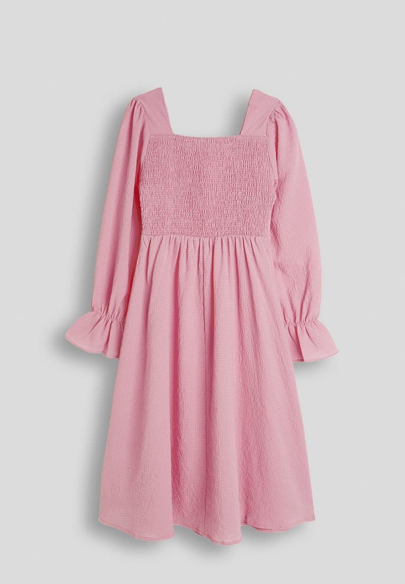 Ruched bust dress with silk lace-up detail, view 2