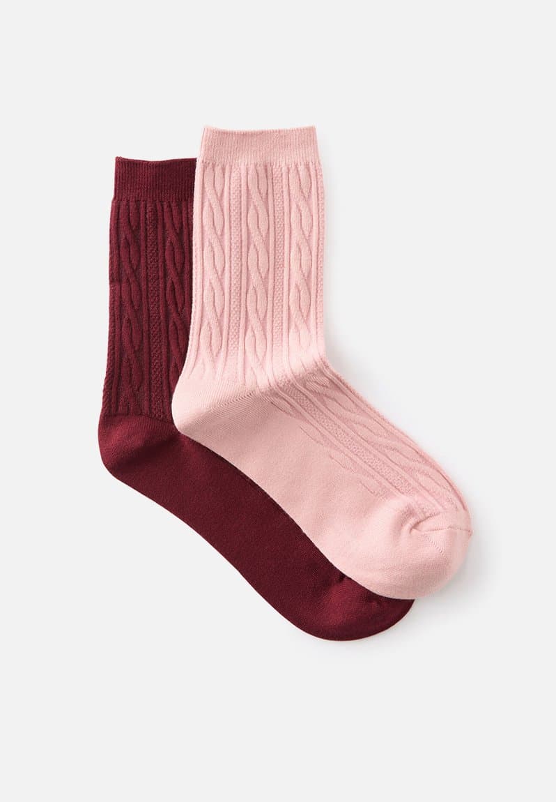 Cable knit crew sock 2pk blushed cloud/cherrywood