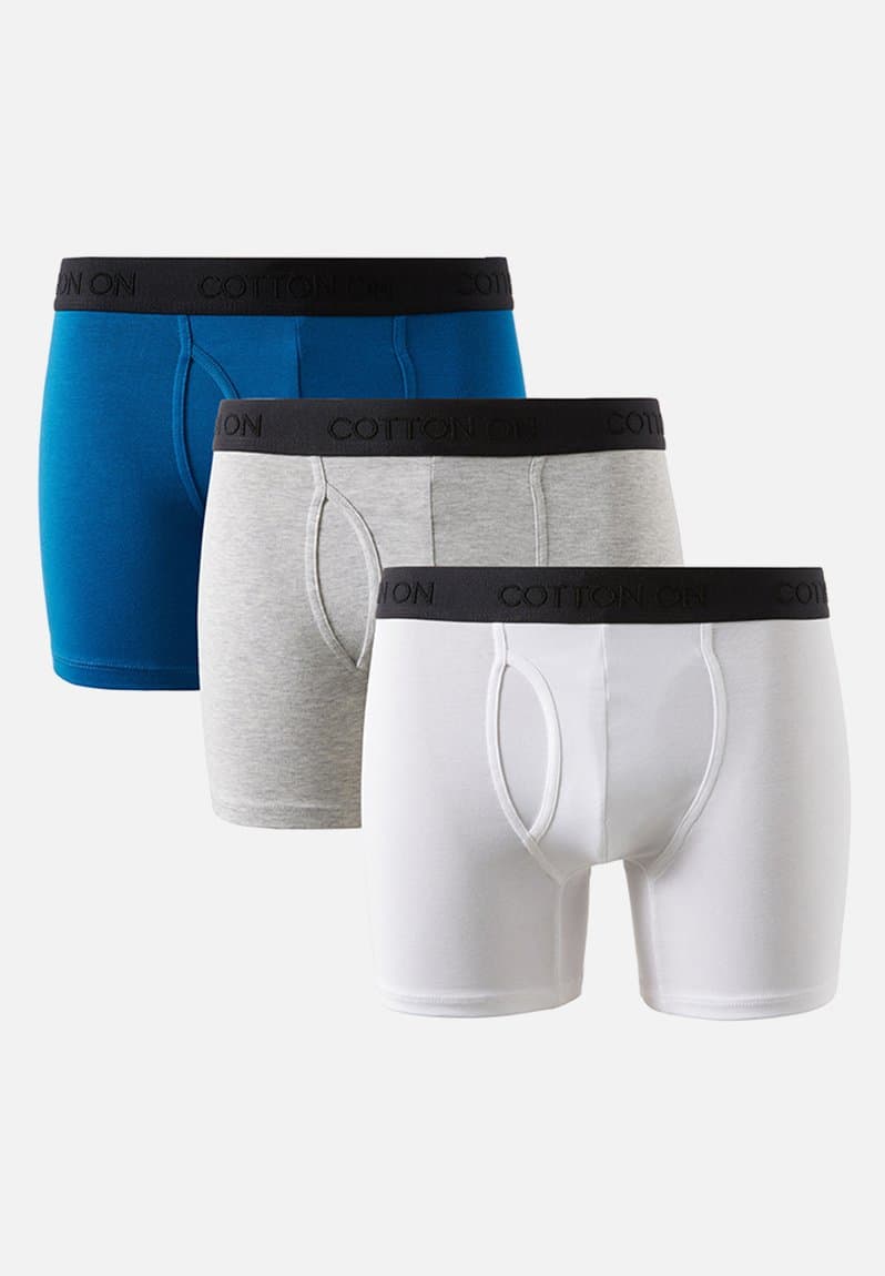 3 Pack Mens Organic Cotton Boxer Brief-light Grey Marle/rave Blue/whit