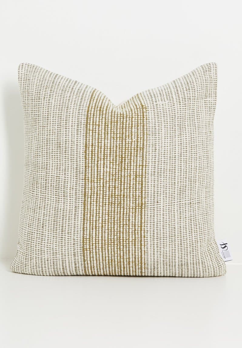 Cotton Woven Wool Blend Striped Cushion Cover Mustard