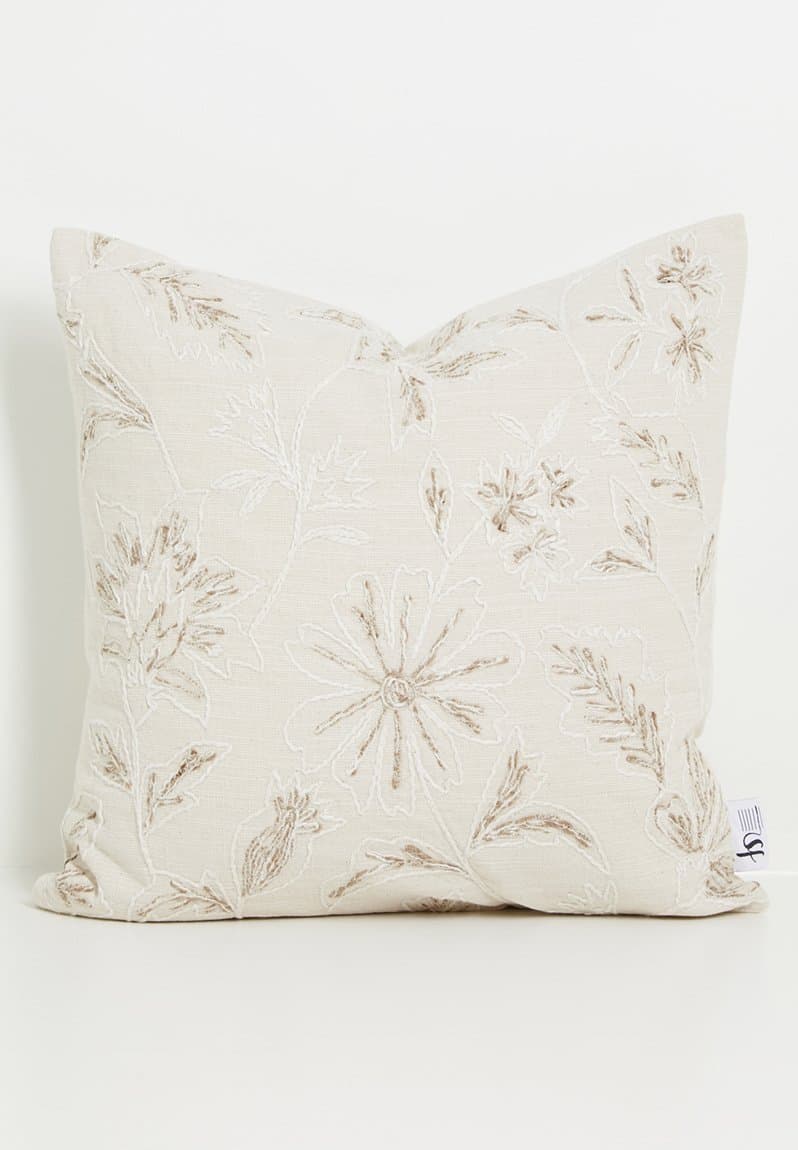 Cotton Embroidered Floral Cushion Cover