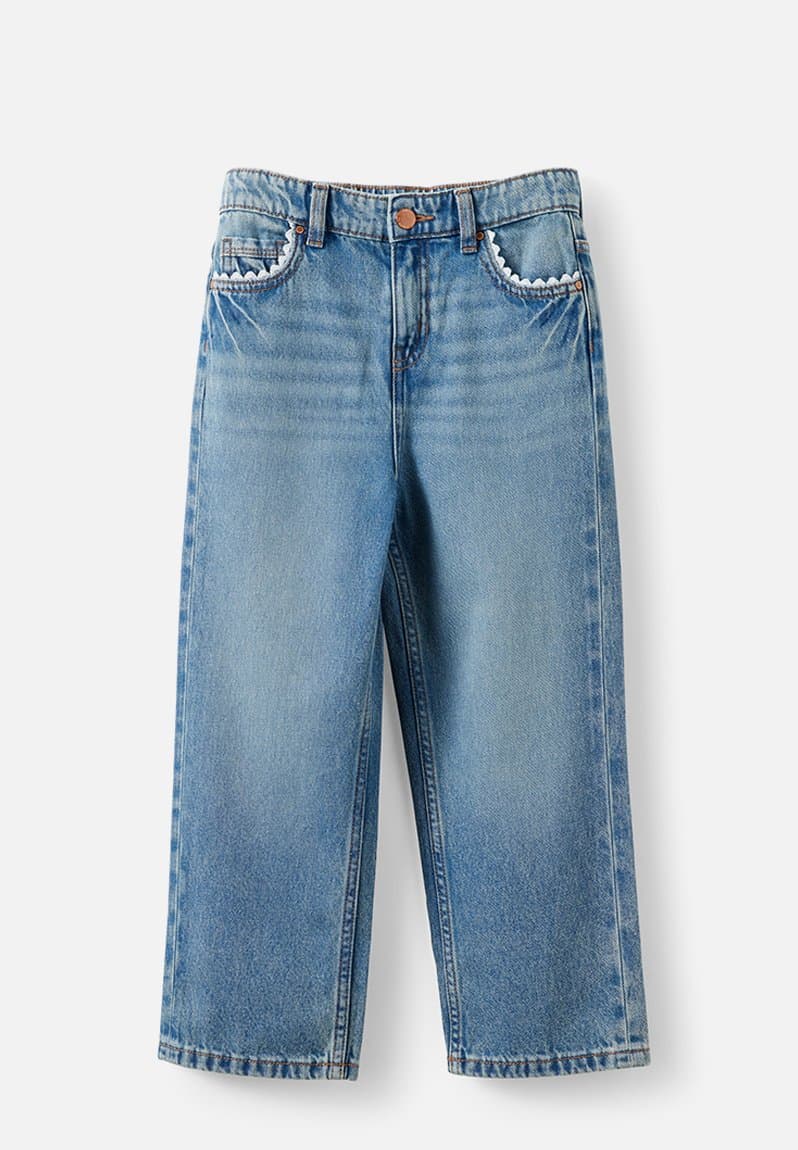 Unisex Straight Leg Denim Jean Blue Haven Mid Blue/Pocket Trim